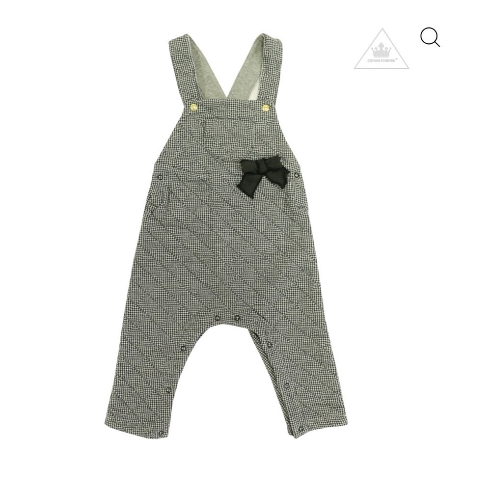 Gray and Black Houndstooth Garment by Petite Bateau. Overall front pocket bow